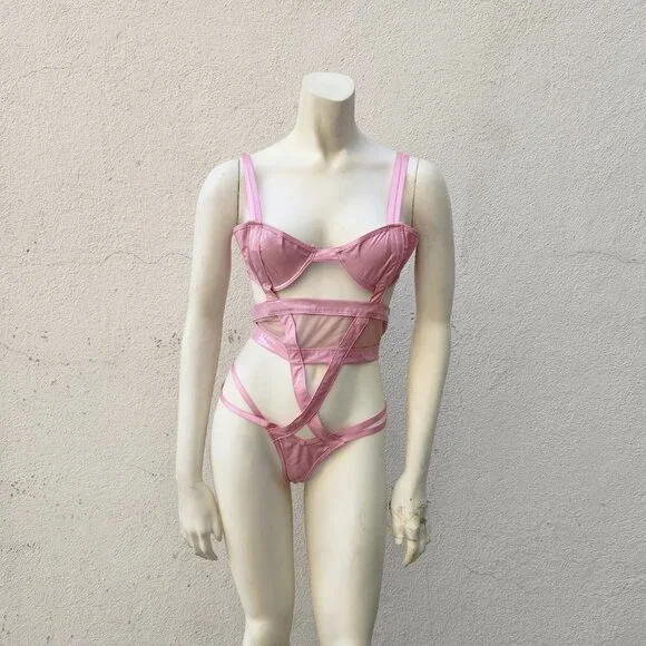 Frederick's of Hollywood Makayla Pink Patent Leather Teddy - Picture 1 of 8